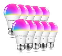 Lot de 10 ampoules intelligentes compatibles avec Alexa/Google Home/Smart Life, IRC > 90, RGBCW, ampoules LED à changement de couleur, 2,4 G WiFi Bluetooth A19 E26, pas de hub nécessaire, listées ETL