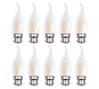 Lot de 10 ampoules LED à baïonnette B22 à intensité variable, ampoule à filament B22d pour lustre, blanc chaud doux C35 2700K en verre dépoli en forme de flamme à pointe courbée, économie d'énergie