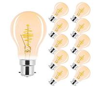 Lot de 10 ampoules LED à filament spiralé - 2,5 W - Or - Extra blanc chaud - 2 000 K (ampoule poire B22)
