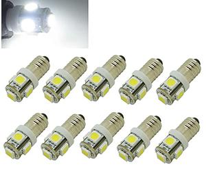 Lot de 10 ampoules LED E10 6 V Blanc froid 5 SMD 5050 0,5 W 40 lm Lampe 6000 K