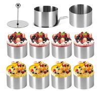 Lot de 10 anneaux à dessert ronds en acier inoxydable de 8 cm avec couvercle et fond - Petit moule à tarte pour desserts faits maison
