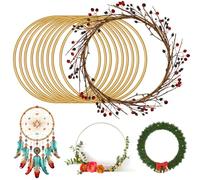 Lot de 10 anneaux en métal doré de 10 cm pour bricolage, attrape-rêves, couronne en métal, cadre macramé, accessoires de décoration à suspendre pour floral, art floral, couronne de mariage (doré)