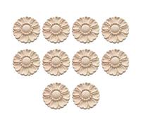 Lot de 10 appliques florales rondes en bois massif fabriquées à la main pour décoration d'intérieur
