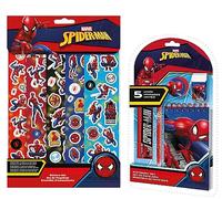 Lot de 10 articles de papeterie Spiderman pour garçons | Feuilles d'autocollants Spiderman | Ensemble de journal d'écriture, carnet, gomme, crayon, règle, taille-crayon 3 ans et plus