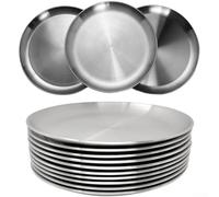 Lot de 10 assiettes en acier inoxydable de 25,4 cm pour une utilisation légère et durable à la maison, dans les restaurants et les événements en plein air. Passe au lave-vaisselle