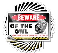 Lot de 10 autocollants amusants avec inscription « Beware of Owl » pour boîte à outils et bar (8 x 12 cm)