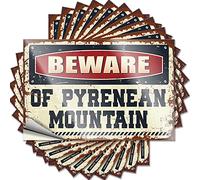 Lot de 10 autocollants amusants avec inscription « Beware of Pyrenean Mountain » - 12 x 18 cm