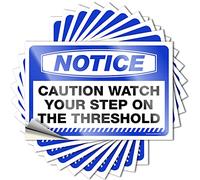 Lot de 10 autocollants amusants avec inscription « Caution Watch Your Step On The Threshold » pour décoration d'intérieur (6 x 9 cm)