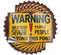 Lot de 10 autocollants amusants avec panneau d'avertissement rouillé « No Studid Seab People Beyond This Point! » - Autocollants pour pare-chocs de voiture familiale, autocollants pour vitre arrière