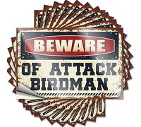 Lot de 10 autocollants amusants « Beware of Attack Birdman » pour voiture (12 x 18 cm)