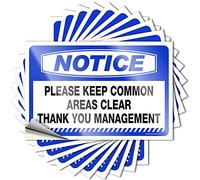Lot de 10 autocollants amusants « Please Keep Common Areas Clear Thank You Management » - Accessoires de voiture - Autocollants inappropriés (12 x 18 cm)