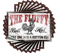 Lot de 10 autocollants amusants pour adultes Motif poulailler The Fluffy Butt Hut Last One in is A Rotten Egg (12 x 18 cm)