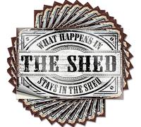 Lot de 10 autocollants amusants pour adultes « What Happens in The Shed Stays in The Shed » - 12 x 18 cm