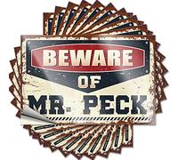 Lot de 10 autocollants amusants pour boîte à outils avec inscription « Beware of Mr. Peck » (6 x 9 cm)