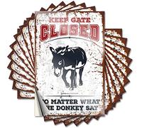 Lot de 10 autocollants amusants pour boîte à outils avec inscription « Keep Gate Closed No Matter What The Donkey Say » pour homme (12 x 18 cm)