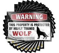 Lot de 10 autocollants amusants pour boîte à outils avec inscription « Warning This Property is Protected By A Highly Trained Wolf » - Pour adultes (6 x 9 cm)