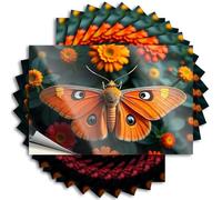 Lot de 10 autocollants amusants pour chambre à coucher Motif papillon avec ailes orange assis sur des fleurs 8 x 12 cm