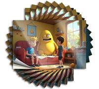 Lot de 10 autocollants amusants pour décoration de garage pour hommes et garçons et un étrange monstre jaune dans un salon confortable (12 x 18 cm)