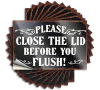 Lot de 10 autocollants amusants pour fenêtre de voiture avec inscription « Please Close The Lid Before You Flush! » (6 x 9 cm)