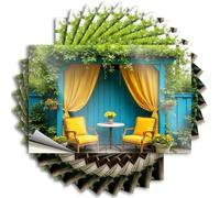 Lot de 10 autocollants amusants pour pare-chocs avec chaises jaunes avec fleurs sur fond bleu (12 x 18 cm)