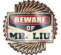 Lot de 10 autocollants amusants pour pare-chocs avec inscription « Beware of Mr. Liu » (12 x 18 cm)