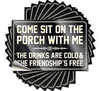 Lot de 10 autocollants amusants pour pare-chocs avec inscription « Come Sit On The Porch with Me The Drinks are Cold and The Friendship is Free » - Accessoires de bar - Autocollants de voiture pour