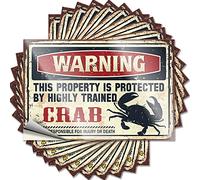 Lot de 10 autocollants amusants pour pare-chocs avec inscription « Warning This Property is Protected By A Highly Trained Crab » pour adultes (8 x 12 cm)