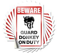 Lot de 10 autocollants amusants pour pare-chocs de voiture avec inscription « Beware! Guard Donkey On Duty » (8 x 12 cm)