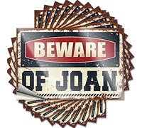 Lot de 10 autocollants amusants pour pare-chocs de voiture « Beware of Joan » pour homme (12 x 18 cm)