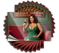 Lot de 10 autocollants amusants pour pare-chocs pour adultes, modèle en robe verte profitant du vin rouge sur canapé vintage - Autocollant amusant pour voiture - Man Cave Bar (6 x 9 cm)