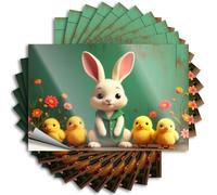 Lot de 10 autocollants amusants pour pare-chocs pour adultes, un lapin mignon avec quatre canetons entourés de fleurs colorées. Autocollants pour chambre à coucher (8 x 12 cm)