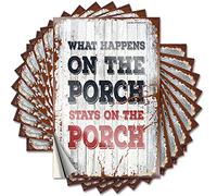Lot de 10 autocollants amusants pour pare-chocs « What Happens On The Porch Stays On The » - Accessoires de bar - Autocollants amusants (8 x 12 cm)
