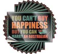Lot de 10 autocollants amusants pour pare-chocs « You Can't Buy Happiness But Can Marry an Australian » (12 x 18 cm)