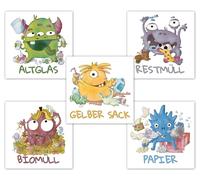 Lot De 10 Autocollants Amusants Pour Poubelles À Roulettes, Motif Monstres, Pour Tri Des Déchets, Convient Également Pour Les Enfants Selon Les Déchets Biologiques, Le Vieux Papier,Le Sac Jaune, Le