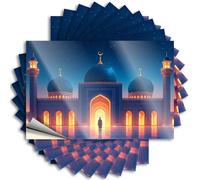 Lot de 10 autocollants amusants pour voiture « A Person Standing in Front of an Illuminated Mosquée at Night ». Autocollants amusants pour pare-chocs de voitures (12 x 18 cm)