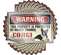 Lot de 10 autocollants amusants pour voiture avec avertissement de cette propriété est protégée par un Corgi hautement qualifié (12 x 18 cm)