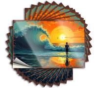 Lot de 10 autocollants amusants pour voiture avec inscription « A Person Stands On A Beach As A Massive Wave Crashes Behind Them » (6 x 9 cm)