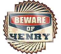Lot de 10 autocollants amusants pour voiture avec inscription « Beware of Henry » - 6 x 9 cm