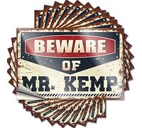Lot de 10 autocollants amusants pour voiture avec inscription « Beware of Mr. Kemp » (6 x 9 cm)
