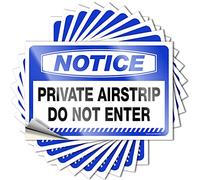 Lot de 10 autocollants amusants pour voiture avec inscription « Private Airstrip Do Not Enter » - Panneaux amusants pour la maison, le bar, la grotte d'homme (6 x 9 cm)