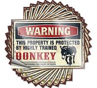 Lot de 10 autocollants amusants pour voiture avec inscription « Warning This Property is Protected by A Highly Trained Donkey » - 8 x 12 cm