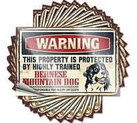 Lot de 10 autocollants amusants pour voiture avec inscription « Warning This Property is Protected by A Highly Trained Bernois Mountain Dog » (12 x 18 cm)