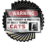 Lot de 10 autocollants amusants pour voiture avec inscription « Warning This Property is Protected by A Highly Trained Cat » (6 x 9 cm)