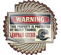 Lot de 10 autocollants amusants pour voiture avec inscription « Warning This Property is Protected By A Highly Trained Leopard Gecko » - 12 x 18 cm