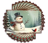 Lot de 10 autocollants amusants pour voiture Motif bonhomme de neige dans un chapeau haut-de-forme avec un oiseau rouge 8 x 12 cm