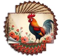 Lot de 10 autocollants amusants pour voiture Motif coq coloré au milieu de fleurs oranges vives 6 x 9 cm