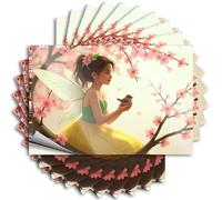 Lot de 10 autocollants amusants pour voiture Motif fée avec ailes tenant un oiseau parmi les fleurs de cerisier en fleurs 12 x 18 cm