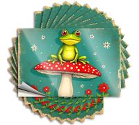 Lot de 10 autocollants amusants pour voiture Motif grenouille assise sur un champignon rouge à pois blancs 6 x 9 cm