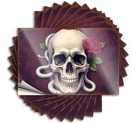 Lot de 10 autocollants amusants pour voiture Motif tête de mort avec serpent et rose : une œuvre d'art gothique (8 x 12 cm)