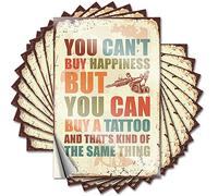 Lot de 10 autocollants amusants pour voiture « You Can't Buy Happiness But Can A Tattoo » - Accessoires de bar - Autocollants pour grotte d'homme (6 x 9 cm)